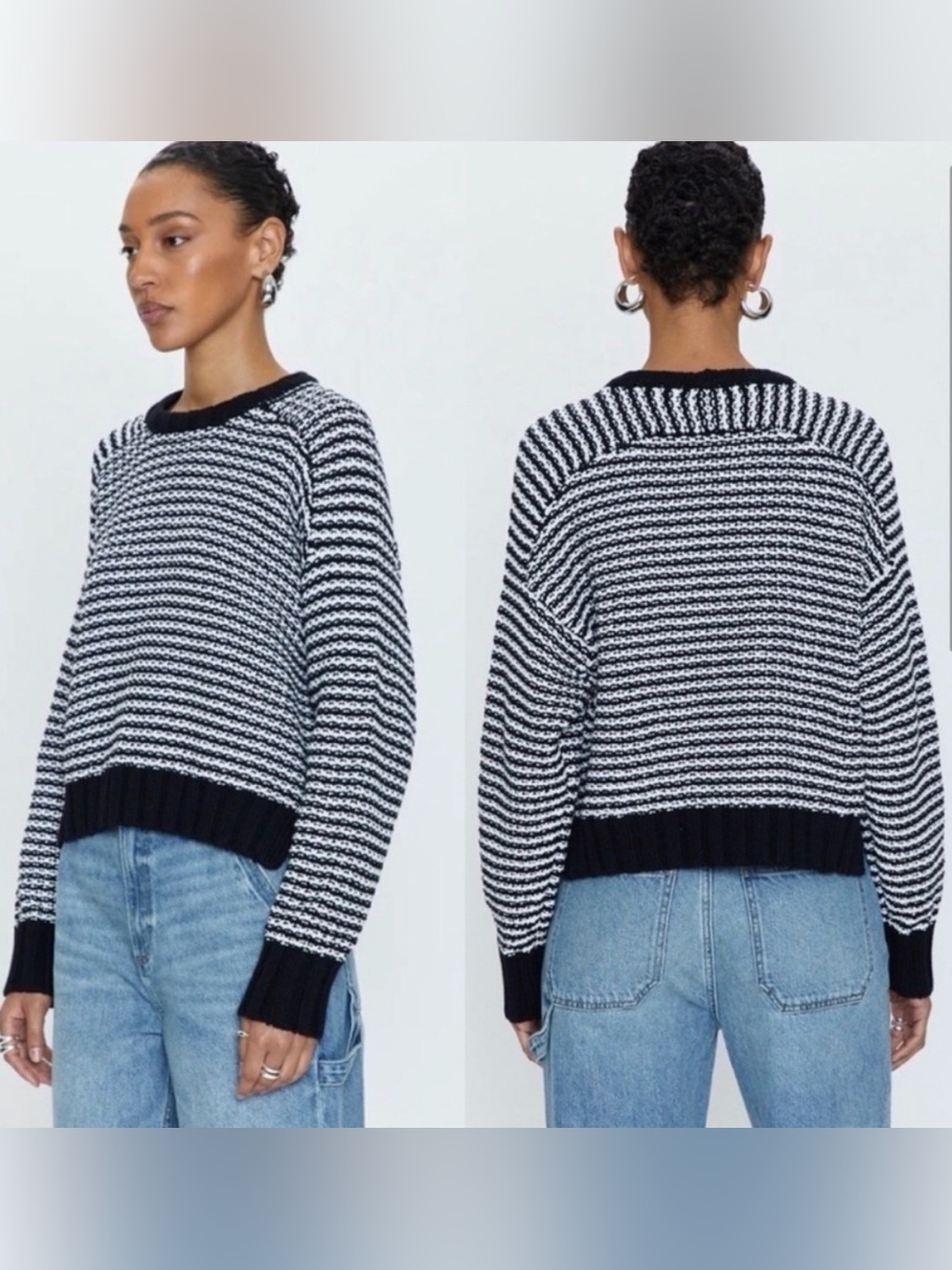 Pistola Adina Raglan Sleeve White Black Midnight Stripe Cotton Sweater L